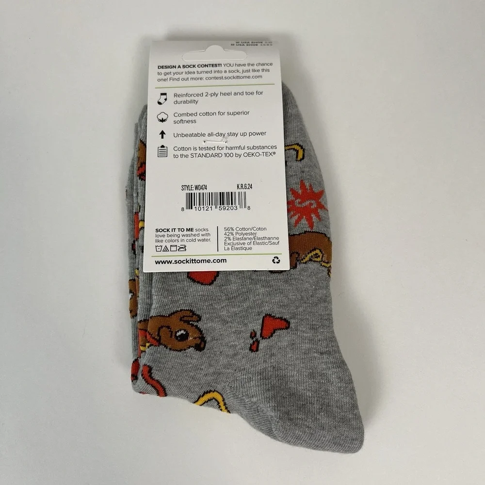 Sock it to me -Little Weenies- Women's crew Dog Hot‎ dog US shoe 5-10